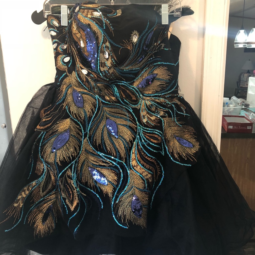 Peacock fun gown with lace up corset  in back